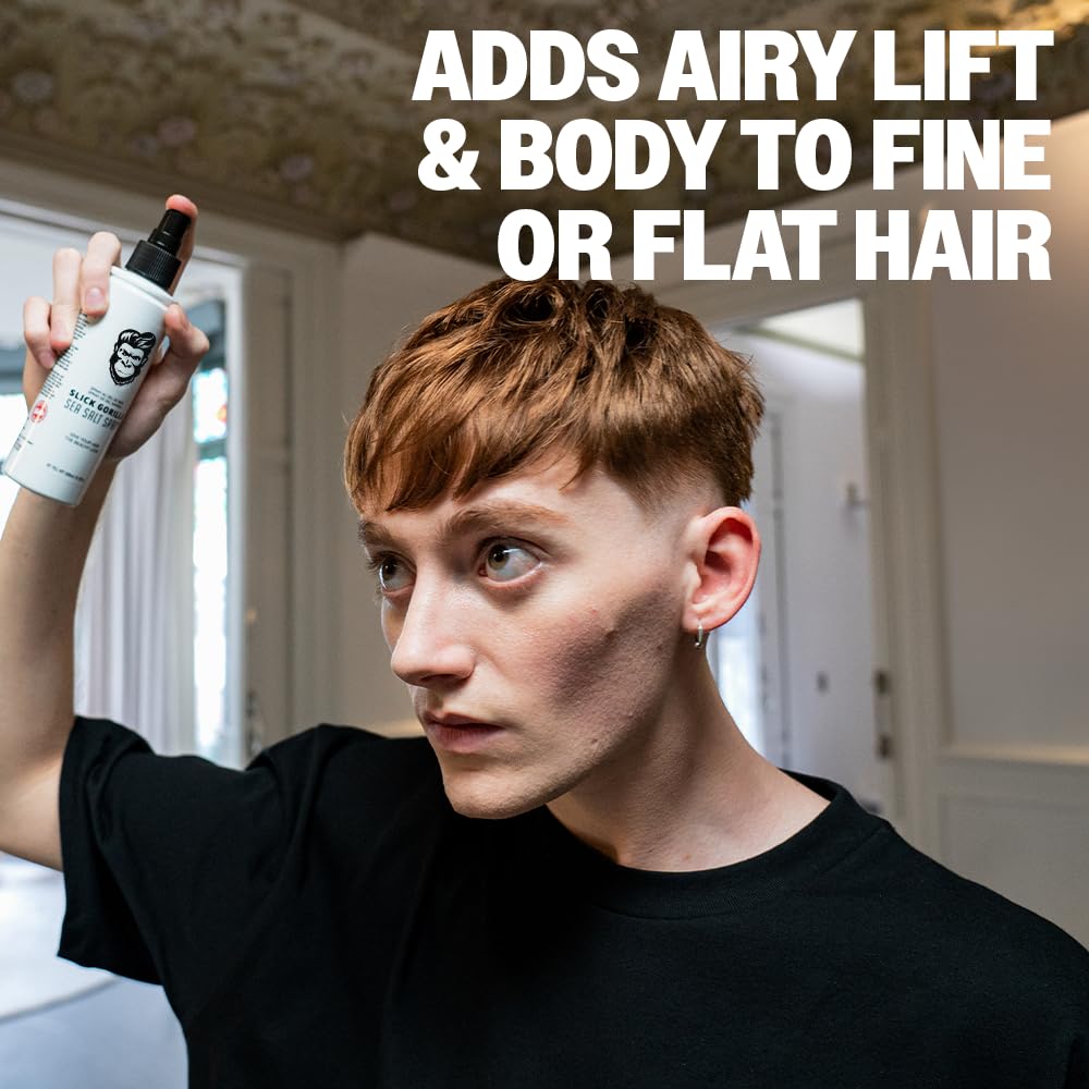 Slick Gorilla lightweight volume mist adds lift at the crown.