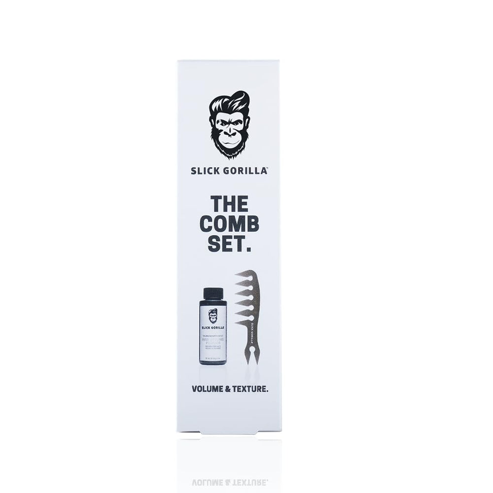 Slick Gorilla set packaging shows compact, portable grooming solution for home or travel.