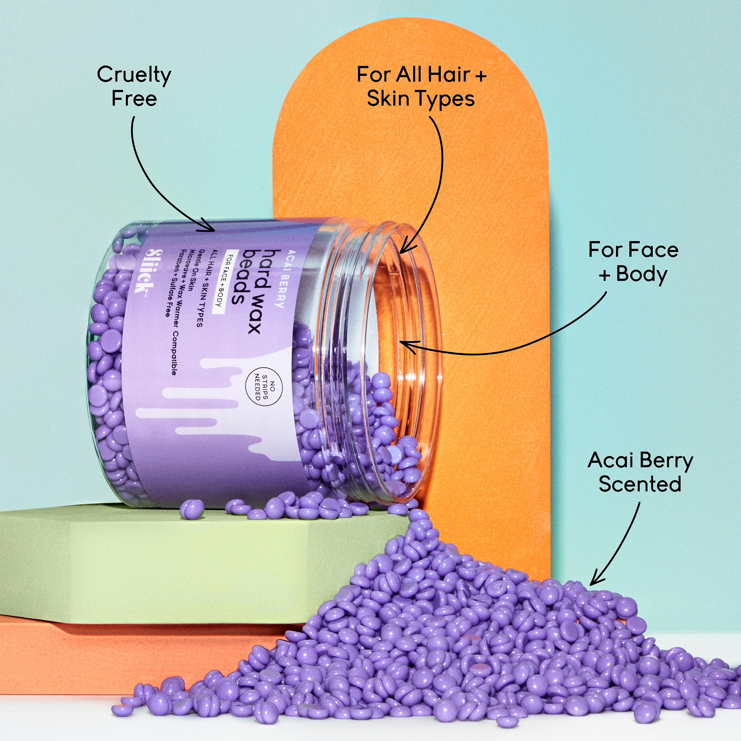 Sliick microwave-ready beads softening in warmer for spa-like at-home waxing.