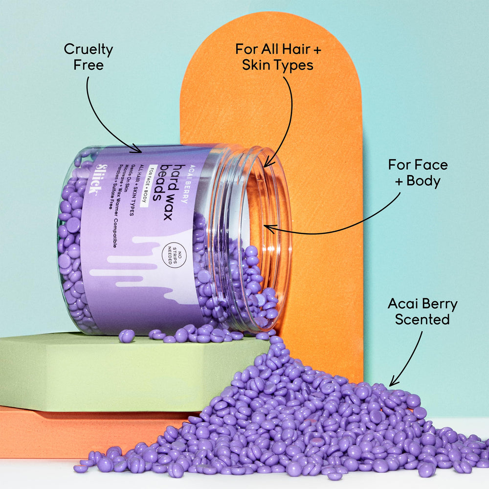Sliick microwave-ready beads softening in warmer for spa-like at-home waxing.