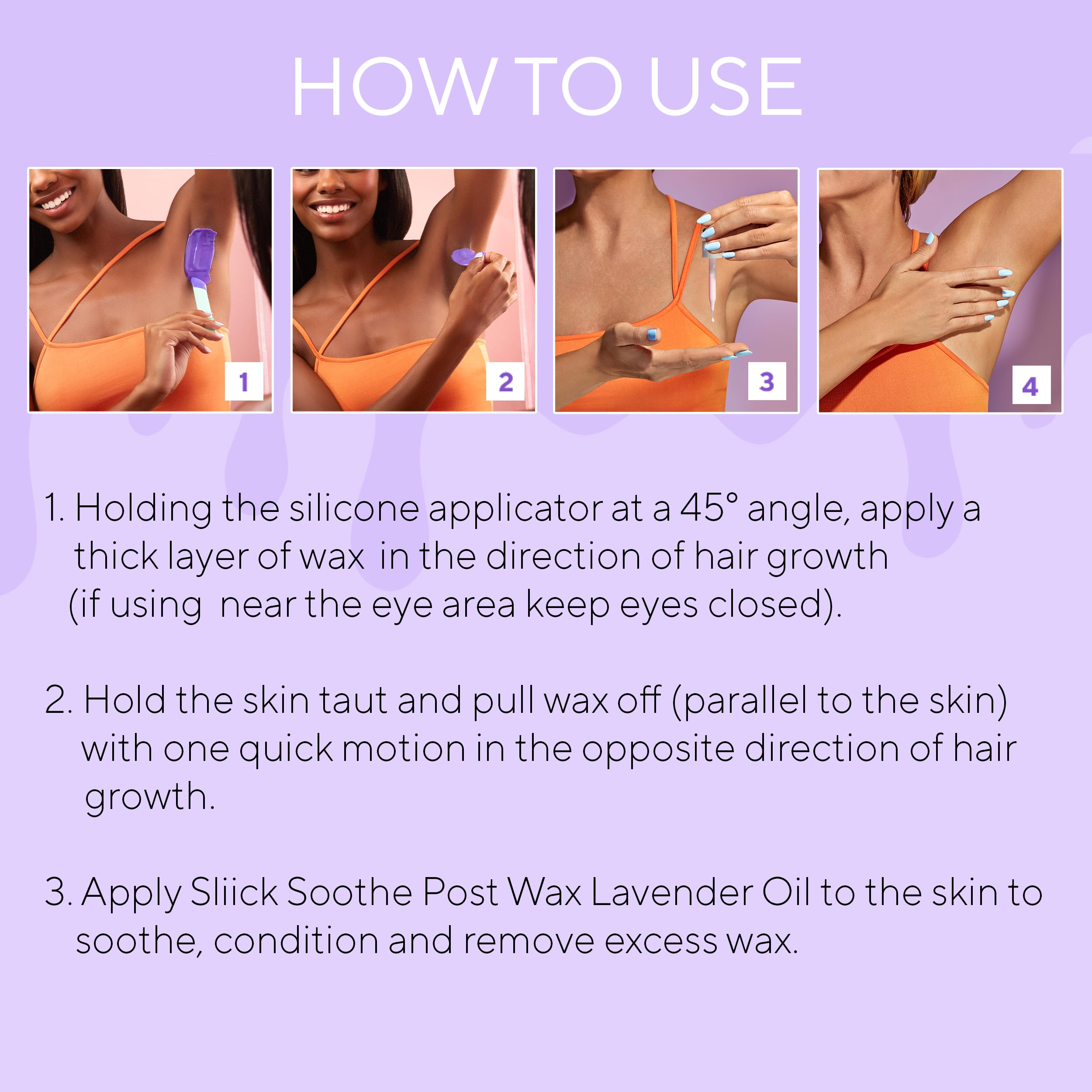 Sliick stripless waxing scene demonstrates mess-free hair removal.