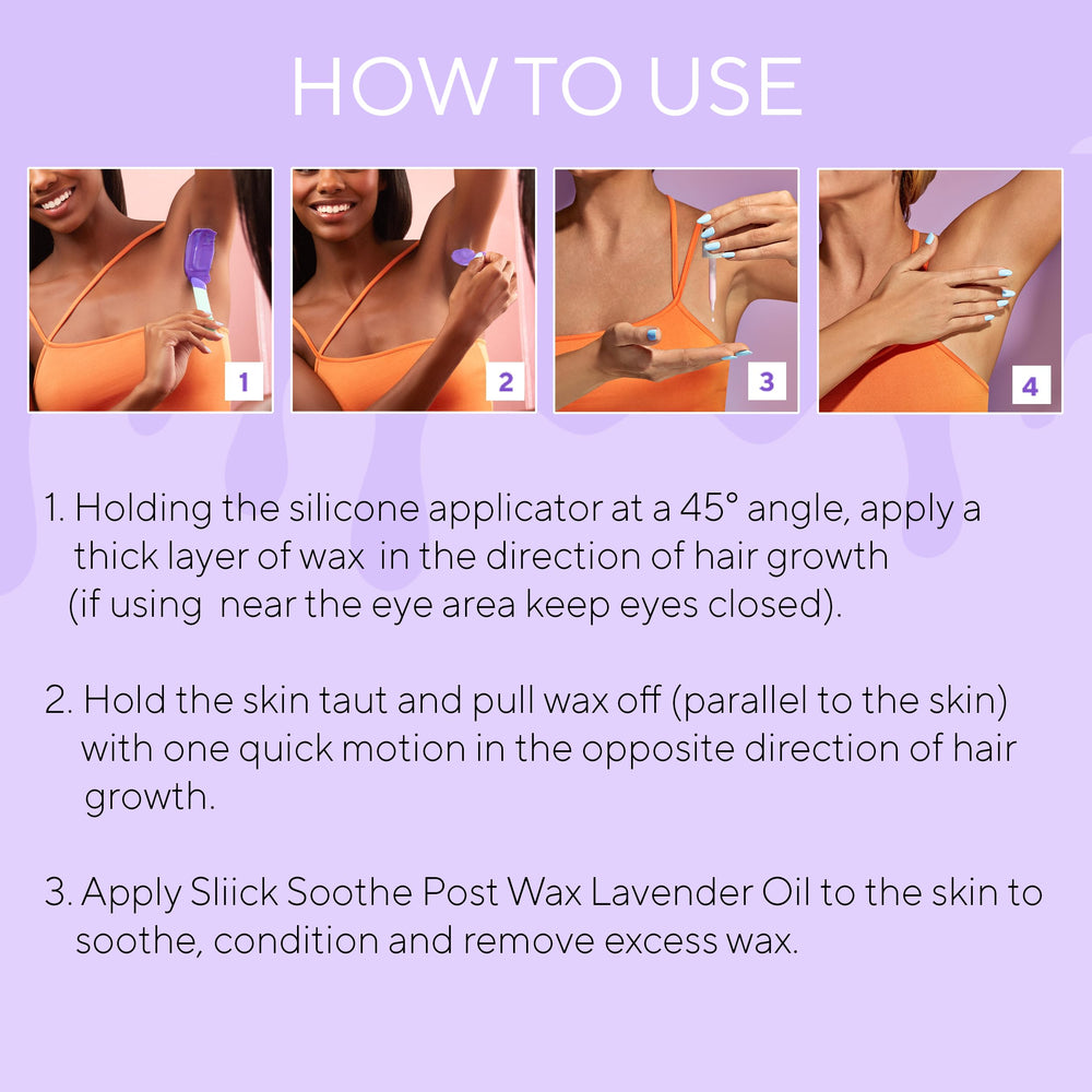 Sliick stripless waxing scene demonstrates mess-free hair removal.
