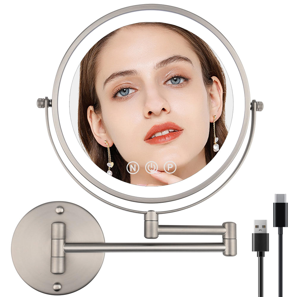 SLIMOON 9-inch wall-mounted makeup mirror with bright, even light for makeup application.