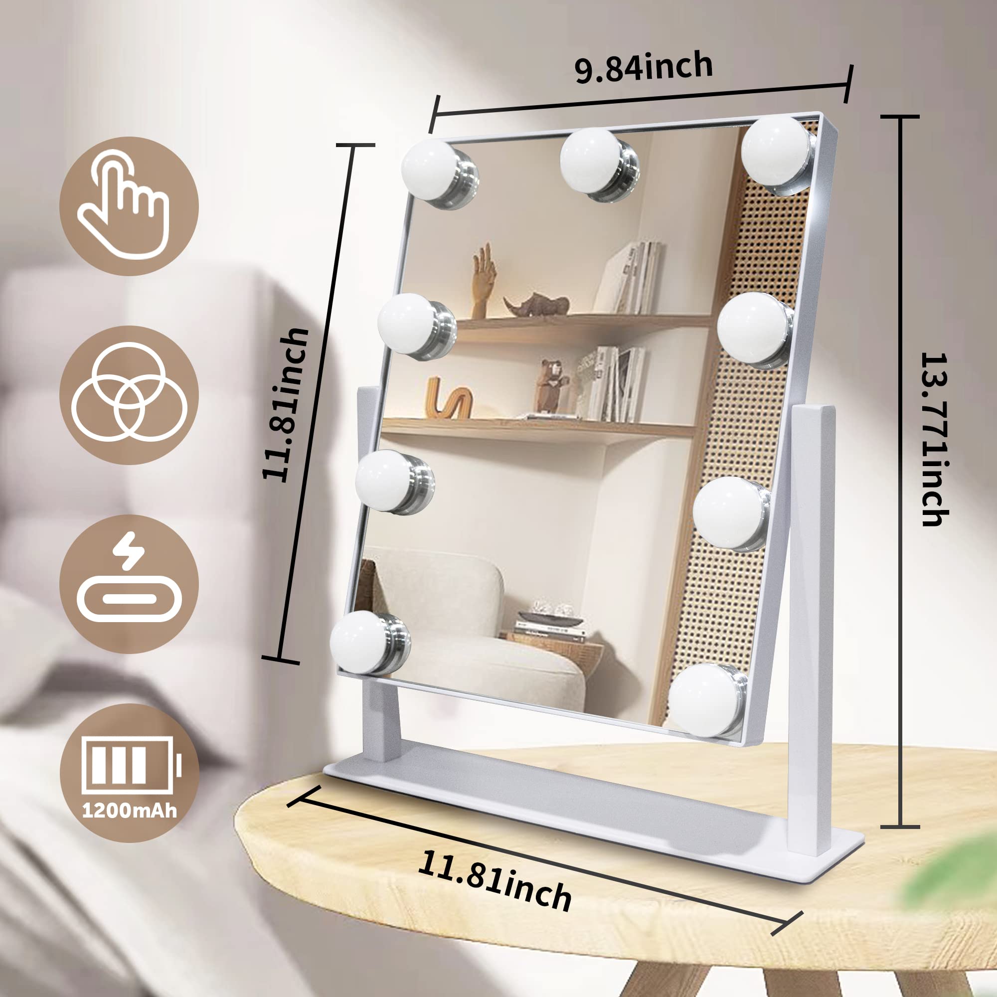 SLIMOON mirror with LED bulbs delivers uniform brightness for flawless eye makeup.
