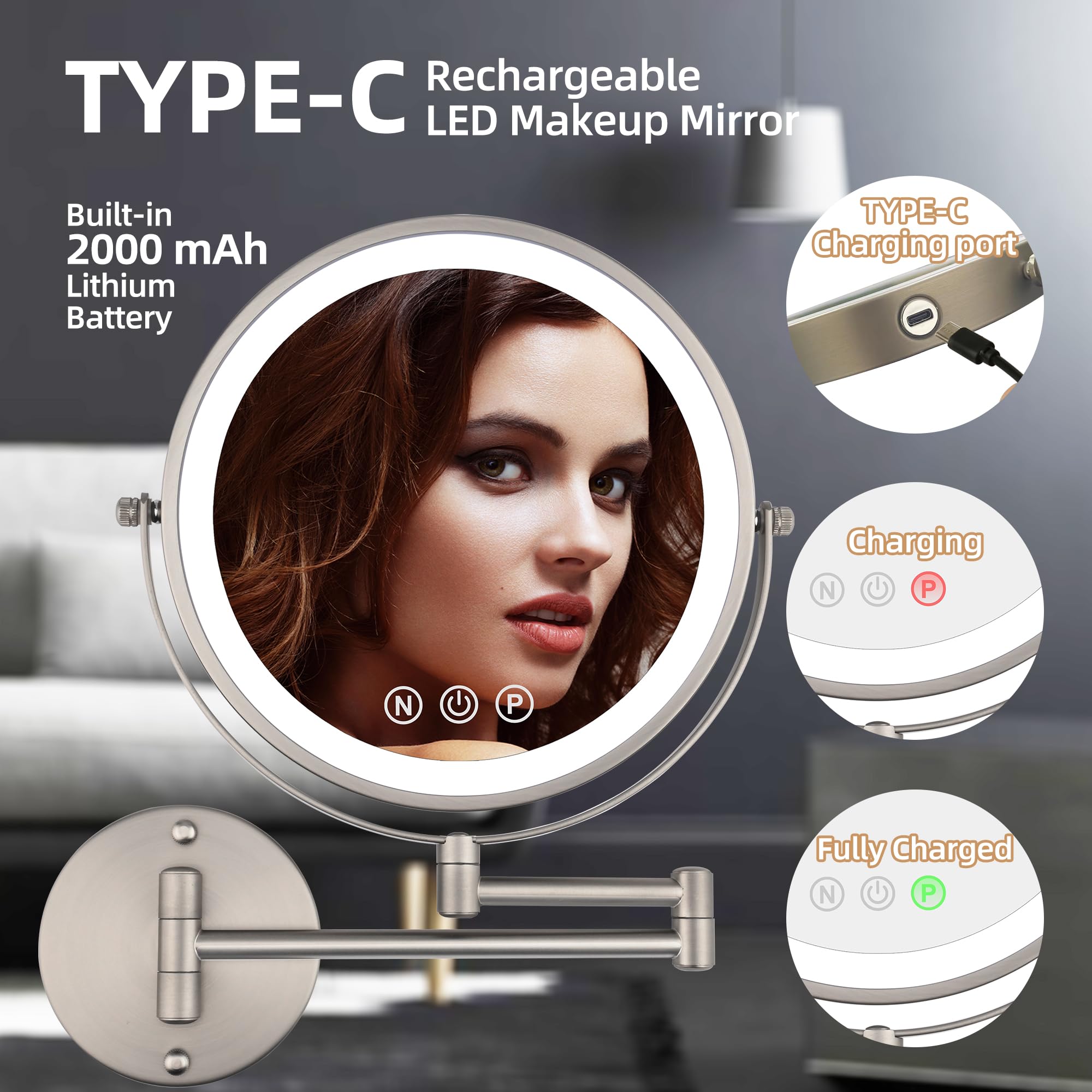 SLIMOON rechargeable 2000mAh battery powers the light for cordless use.
