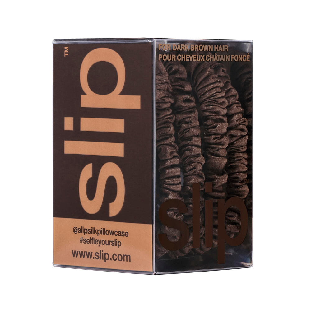 SLIP 100-percent mulberry silk skinny scrunchies; luxurious feel, durable wear.