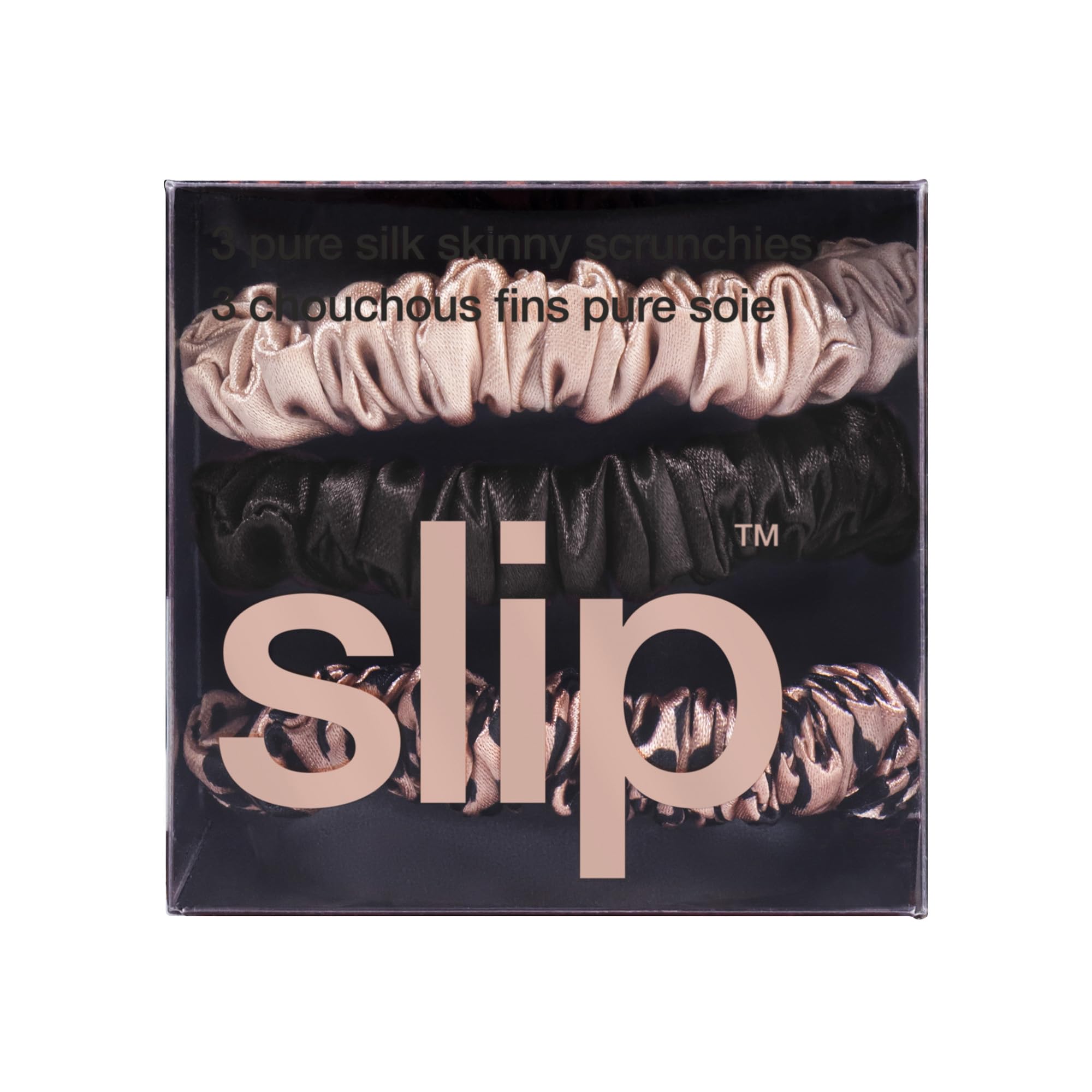 SLIP skinny scrunchie in hair creates a smooth ponytail without pulling.