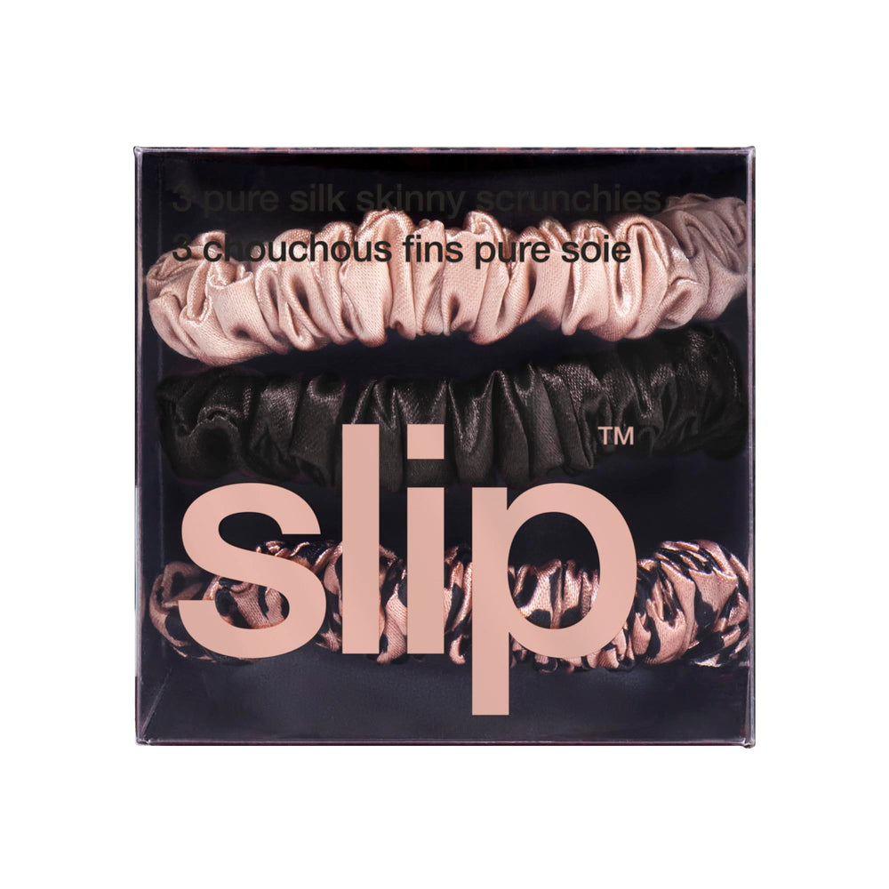 SLIP skinny scrunchie in hair creates a smooth ponytail without pulling.