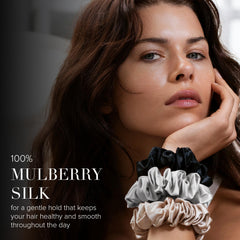 SLIP dark brown large scrunchie shown for voluminous, secure hairstyles.