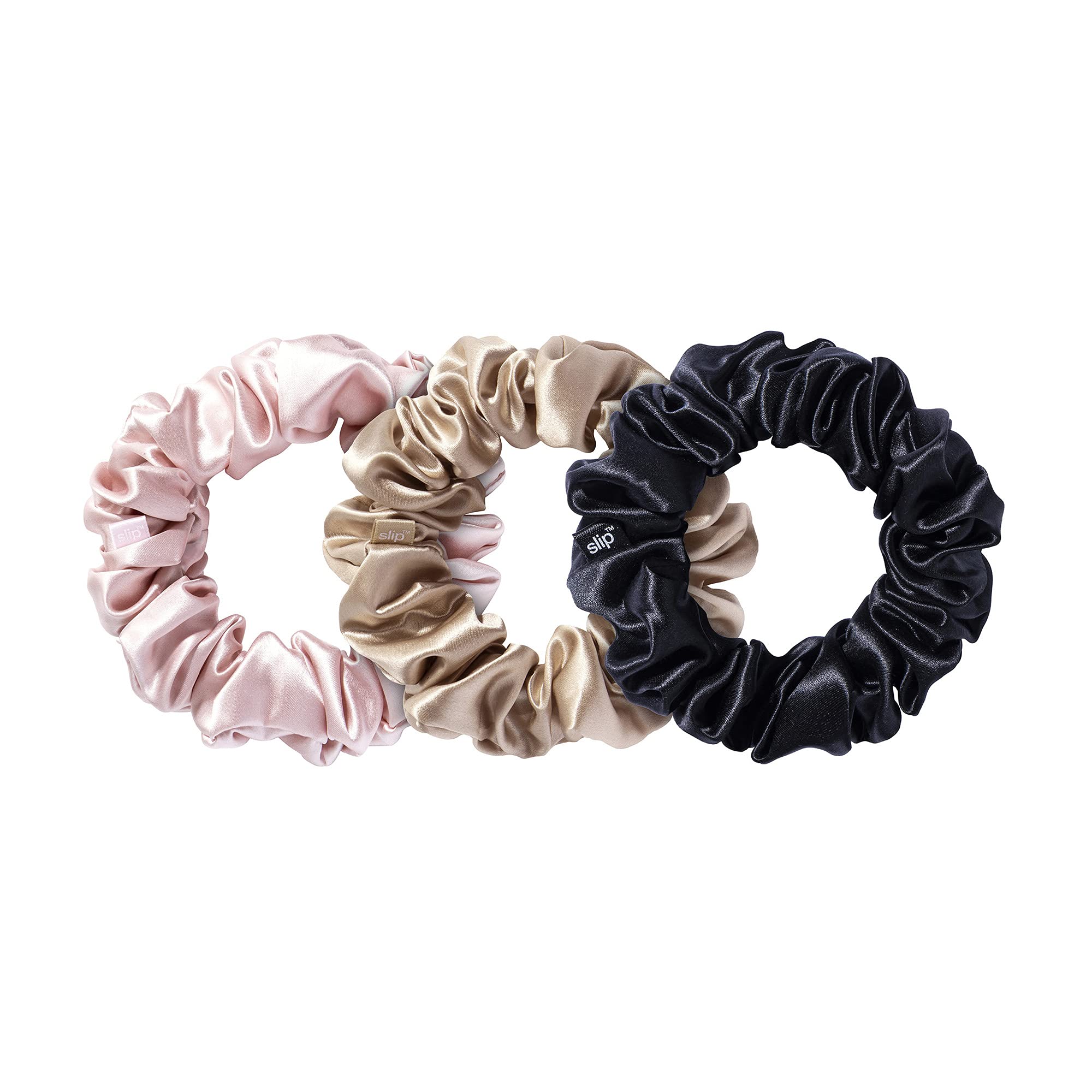 SLIP Large Scrunchie Multi caramel color on hair demonstrates secure, comfortable hold.