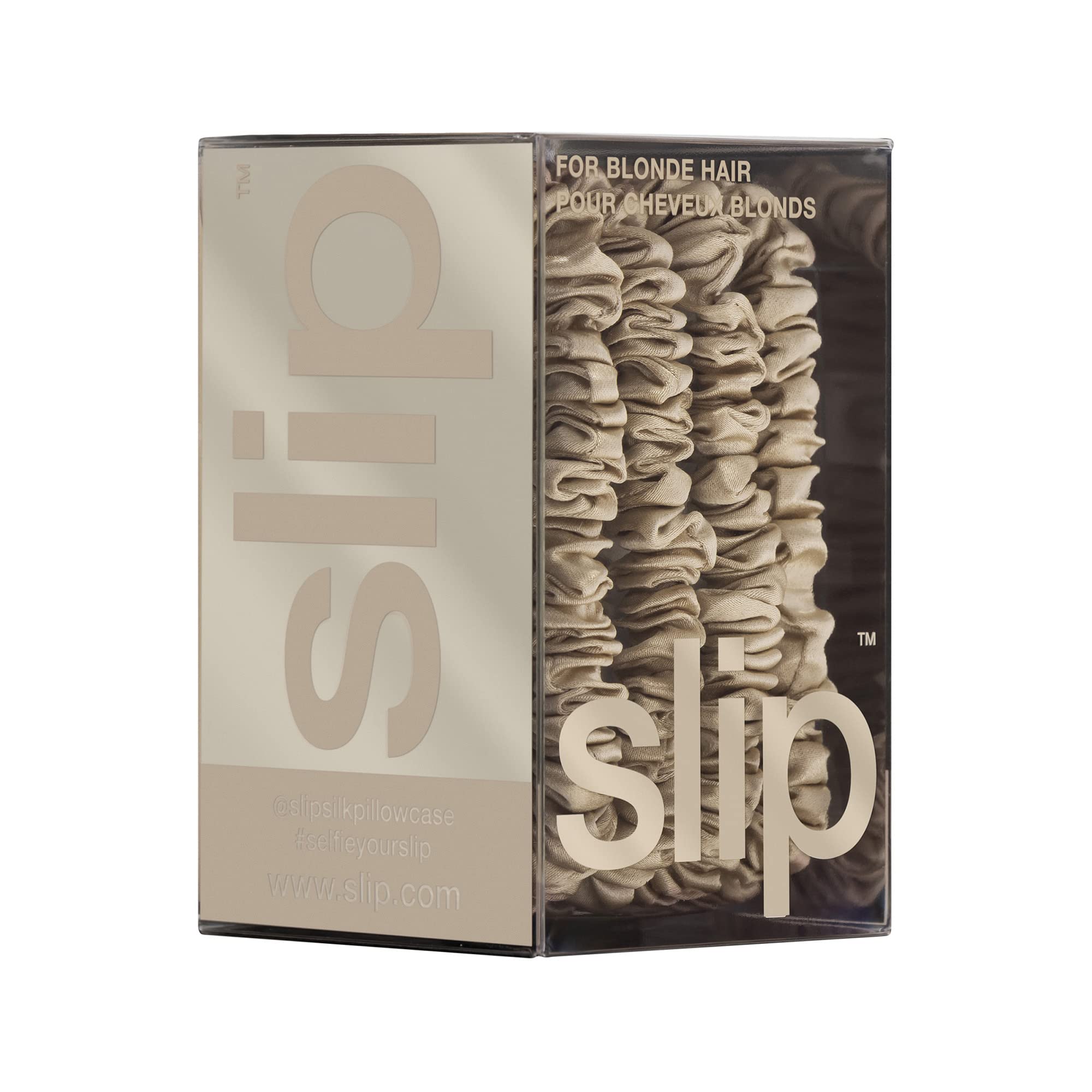 Slip Silk Skinny Scrunchies blonde stitching-detail underscores durability and premium craftsmanship.