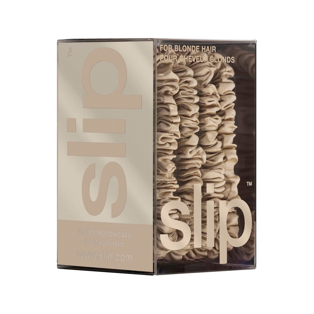 Slip Silk Skinny Scrunchies blonde stitching-detail underscores durability and premium craftsmanship.