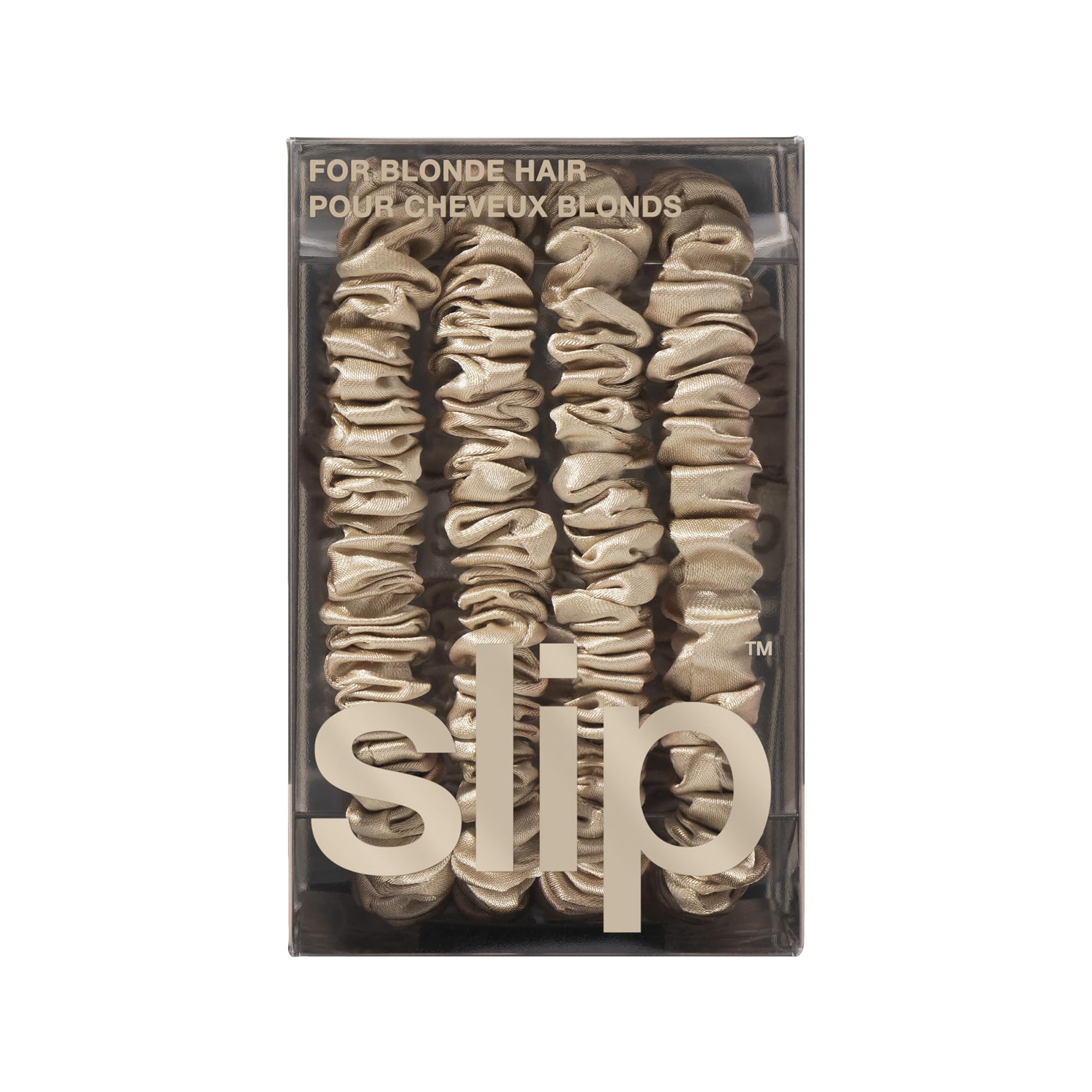 Slip Silk Skinny Scrunchies blonde wrapped-around-hair shows reduced creasing and comfortable wear.