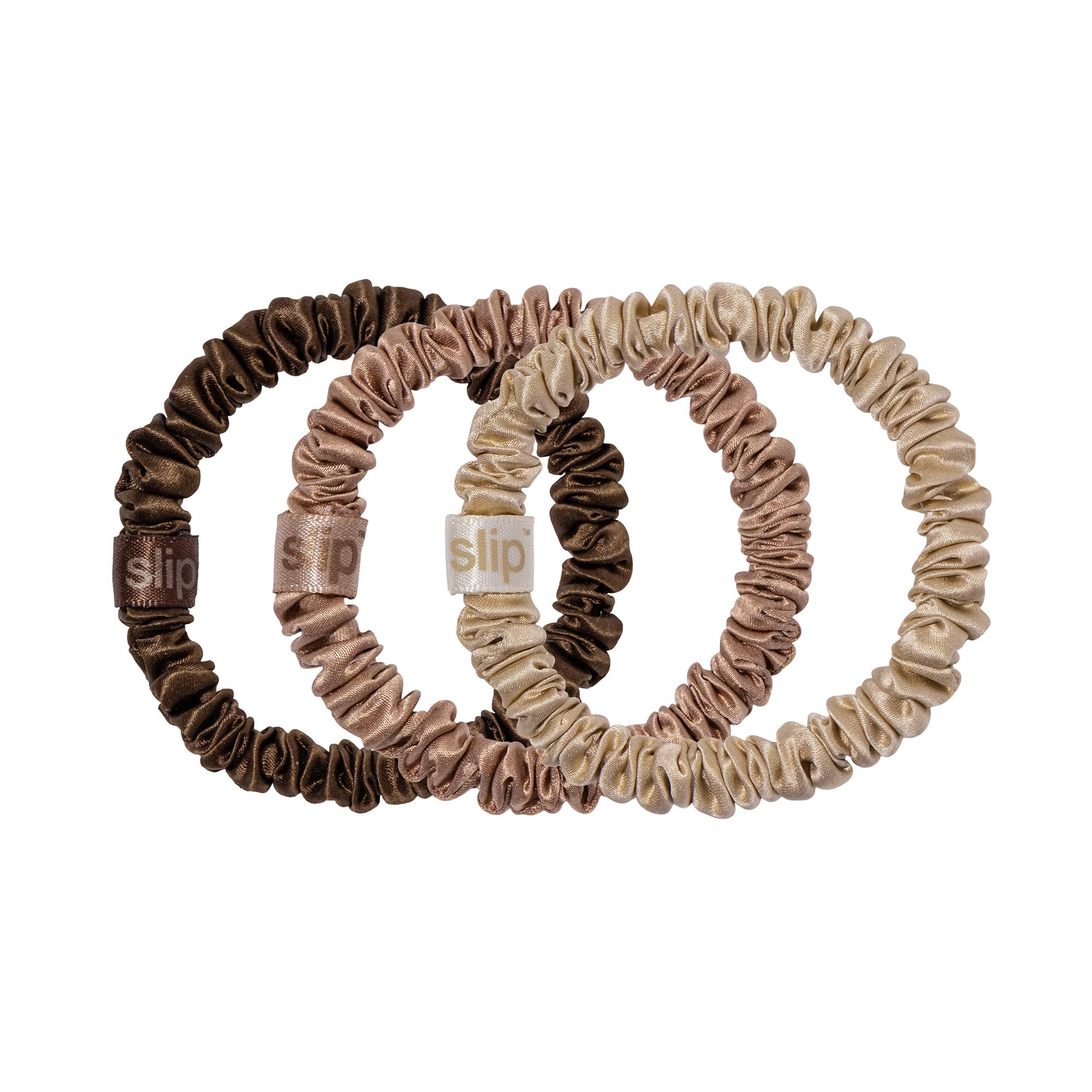 SLIP Skinny Scrunchies blonde pack shows silky shine and gentle hold for delicate hair.