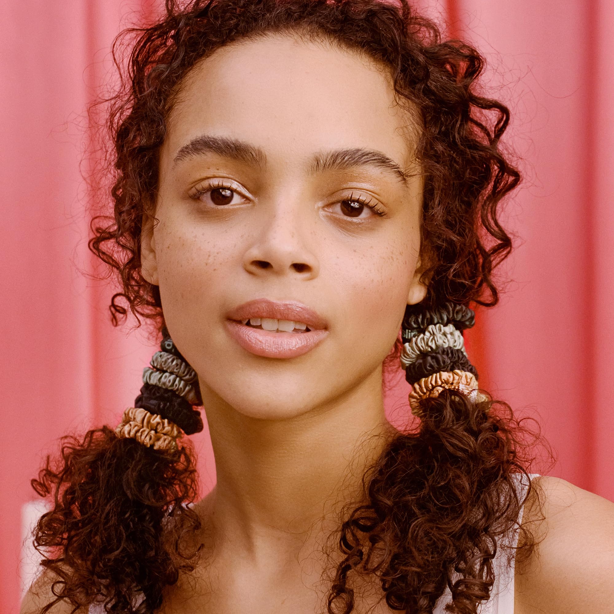SLIP Skinny Scrunchies Evergreen closeup showcases silky texture for smooth, snag-free styling.