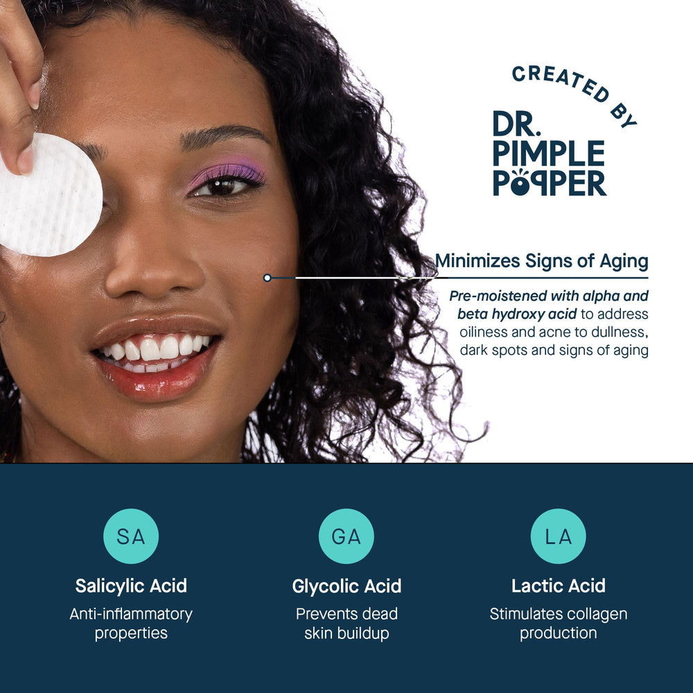 SLMD toner pads front packaging emphasizes safe, effective exfoliation.