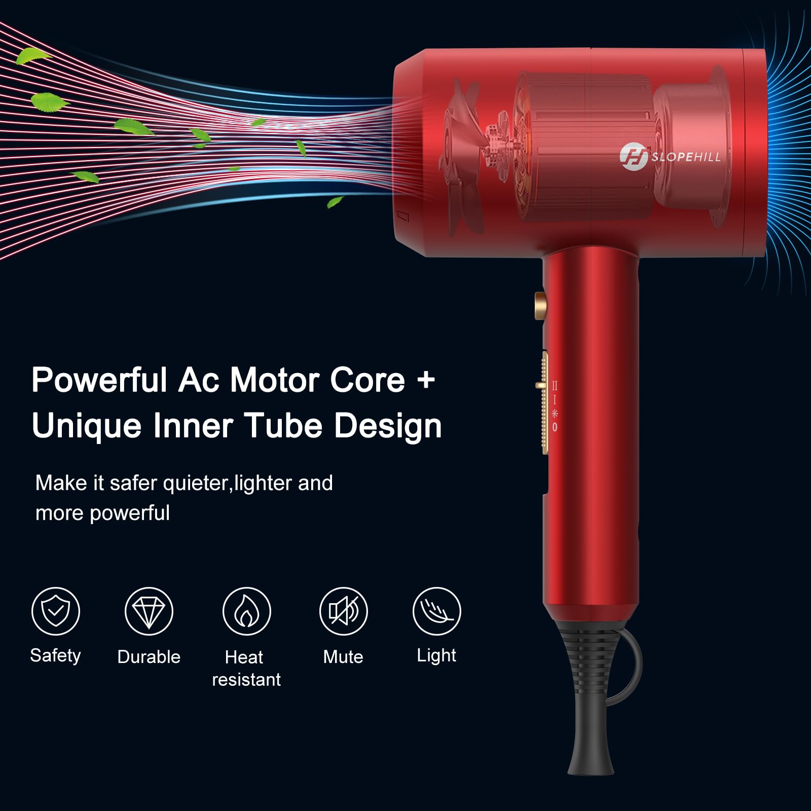 Slopehill Agate Red dryer motor delivers high airflow for fast drying