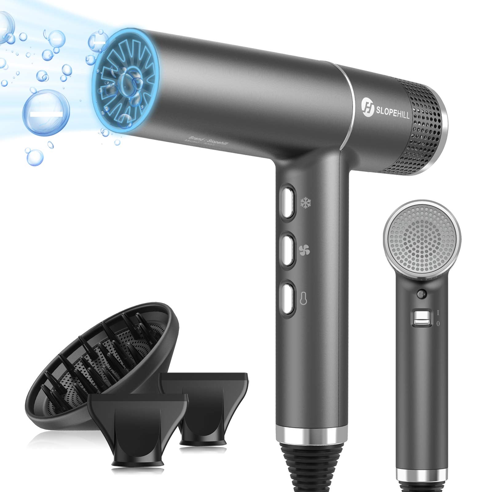 Slopehill hair dryer with brushless motor delivering rapid drying and strong airflow