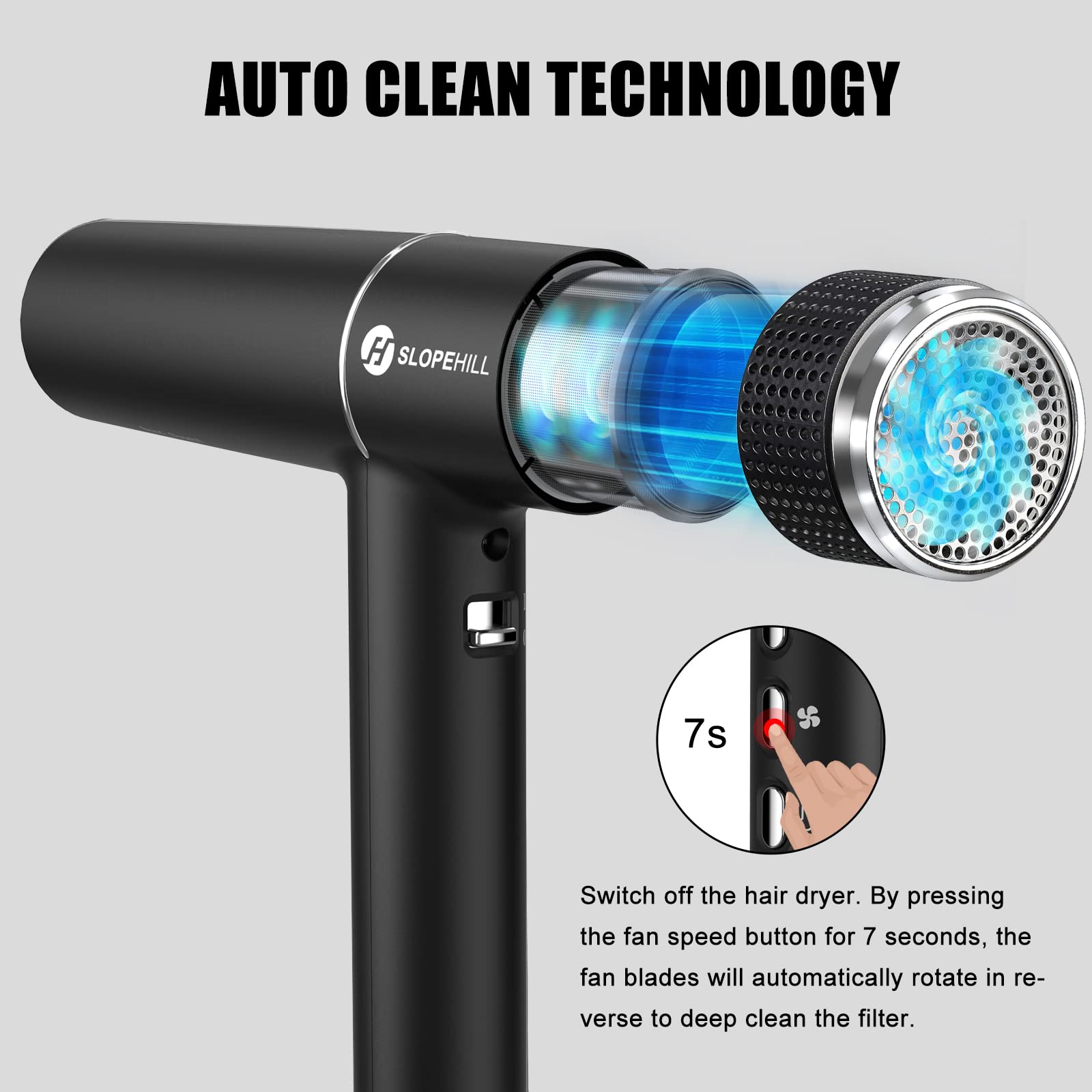 Slopehill hair dryer LED display in black with clear control readouts.