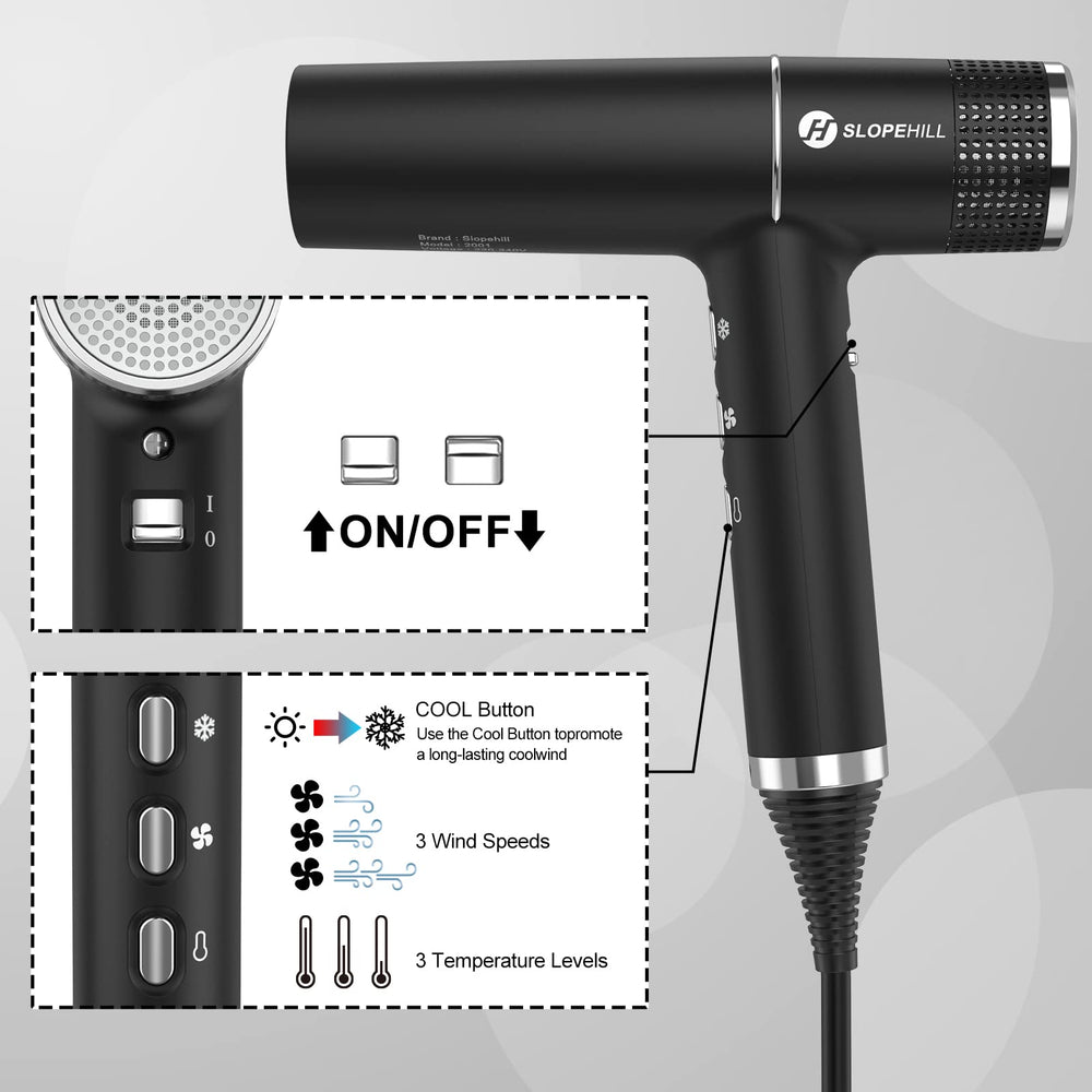 Slopehill hair dryer oxy active technology for balanced airflow and reduced static.