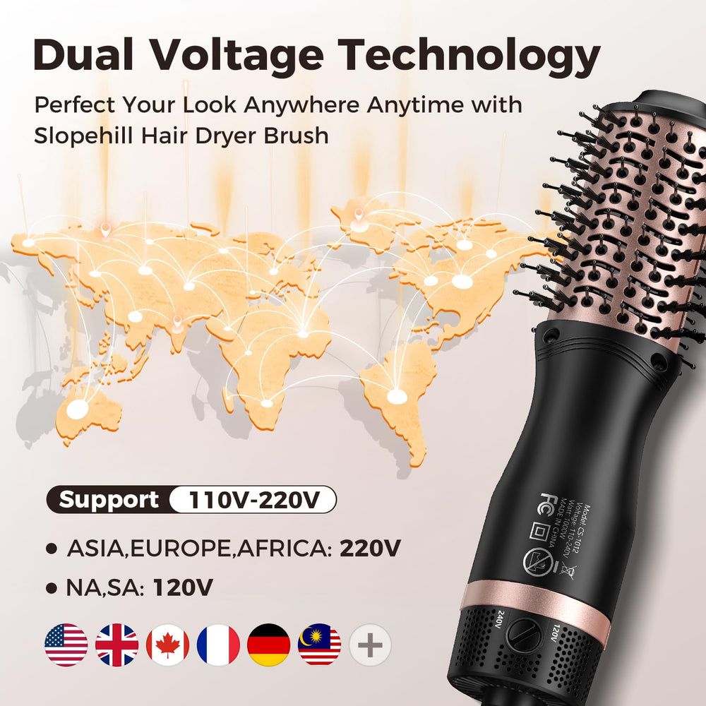 slopehill dual-voltage hair-dryer brush delivers ionic technology to reduce frizz