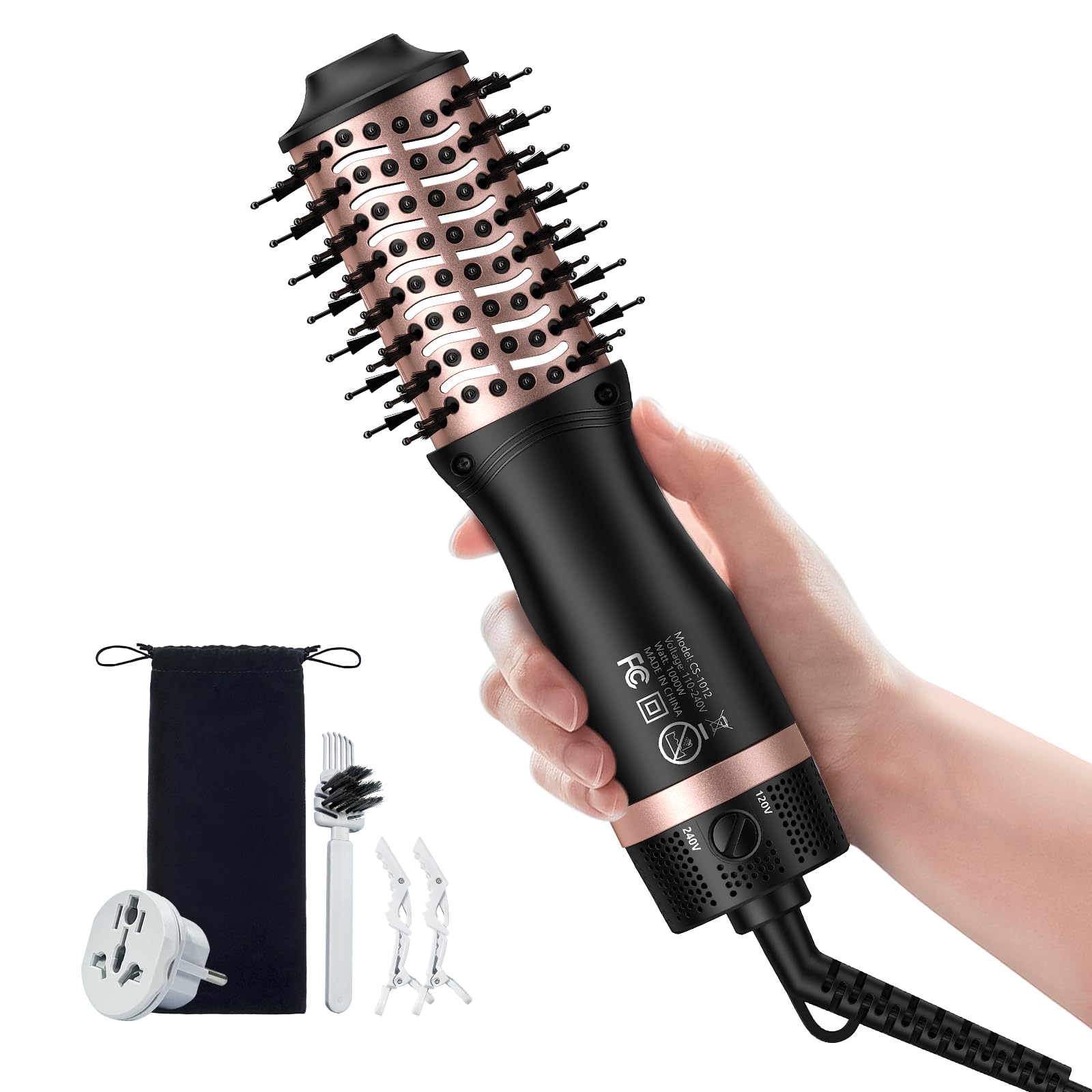 slopehill mini travel dual-voltage hair-dryer brush with oval barrel for smooth on-the-go styling