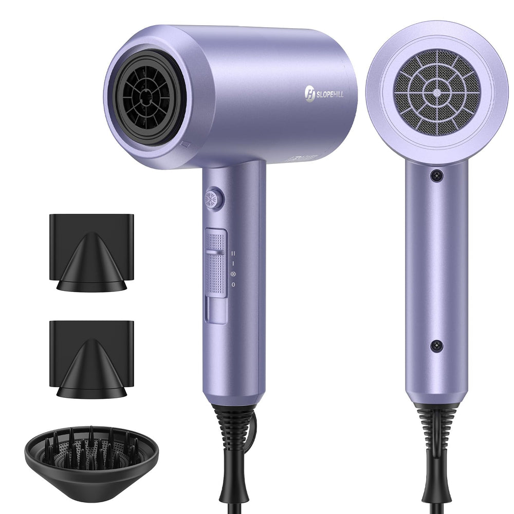 Slopehill professional ionic hair dryer front view in lavender finish for comfortable styling.