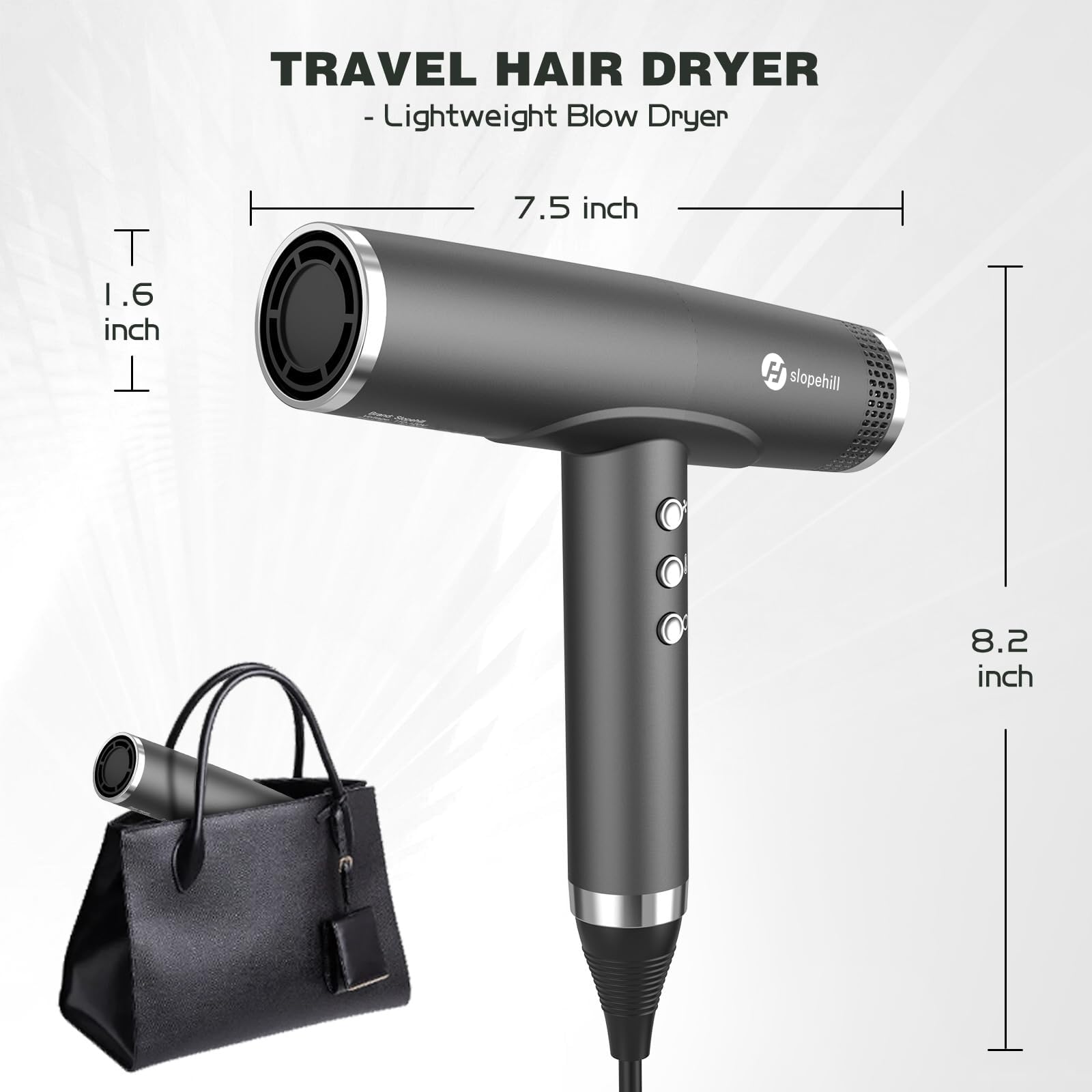 Slopehill professional ionic hair dryer in use demonstrating easy grip and controlled airflow
