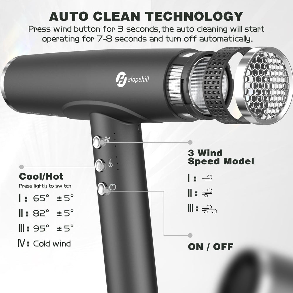 Slopehill professional ionic hair dryer LED indicator displaying customizable settings