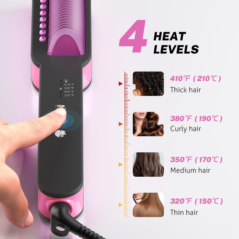 slopehill steam hair straightener brush supports dual voltage for worldwide styling.
