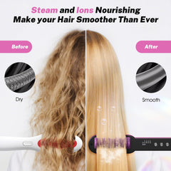 slopehill steam hair straightener brush emits millions of negative ions for smoother shine and less static.