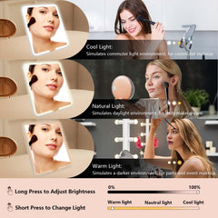 SLUMAZI LED mirror with three lighting modes—simulate makeup in different environments.