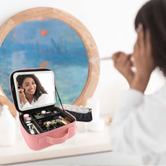 SLUMAZI portable dressing table interior—organized cosmetics for mess-free packing.