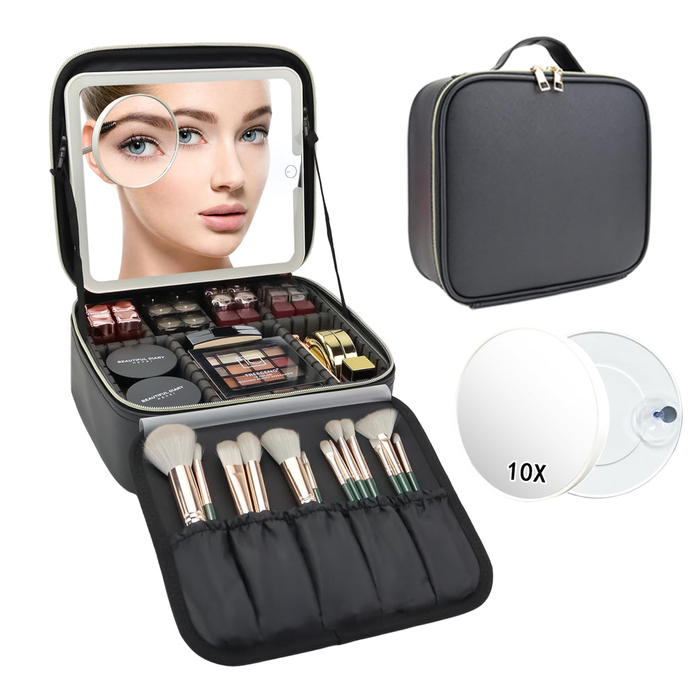 SLUMAZI travel makeup bag with LED mirror, vivid lighting for precise makeup application.