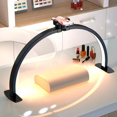 SLYFTE Half Moon Light on nail desk delivering shadow-free detail for precise nail art.
