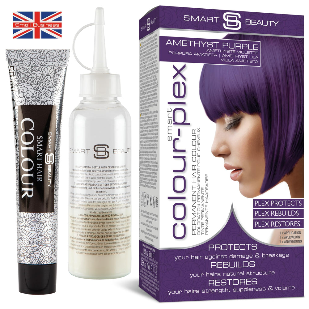 Smart Beauty amethyst purple dye kit bottle pour for smooth, even color application.