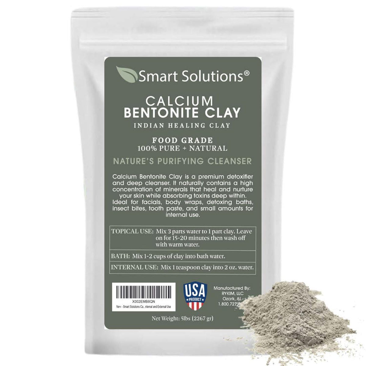 SMART SOLUTIONS Calcium Bentonite Clay tub closeup shows premium texture for gentle cleansing
