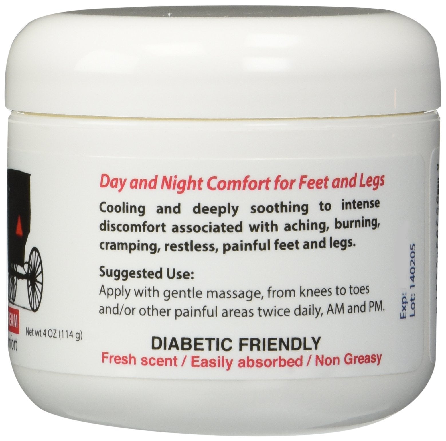 Smith's Amish Foot Cream jar highlights botanical ingredients for refreshing leg comfort