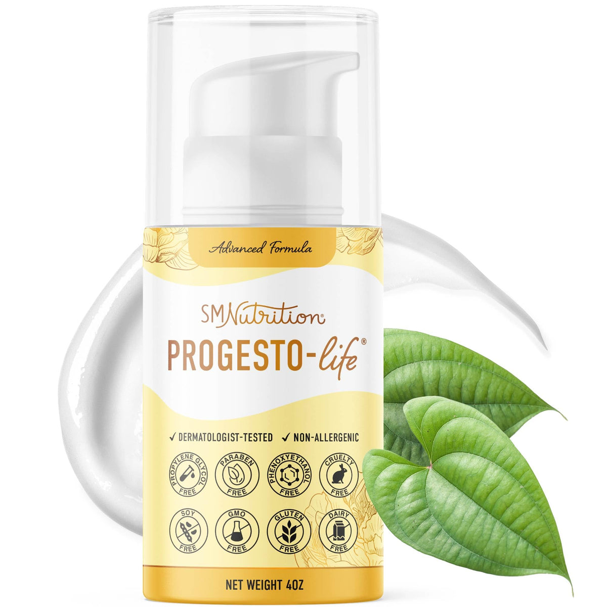 SMNutrition Advanced Progesto-Life Balance bottle pump showcasing easy daily moisturization
