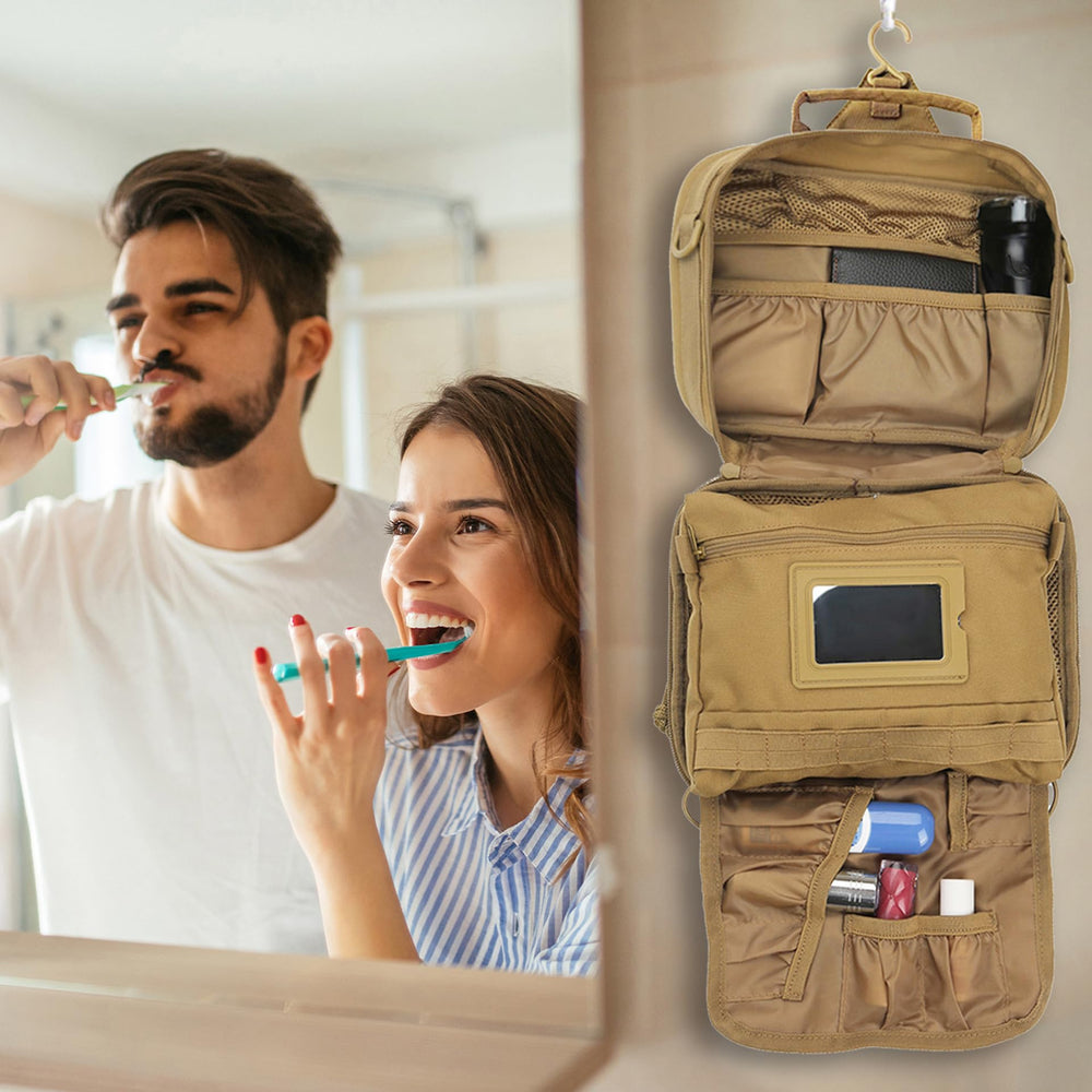 SMONT brown color complements men's grooming gear on the go.