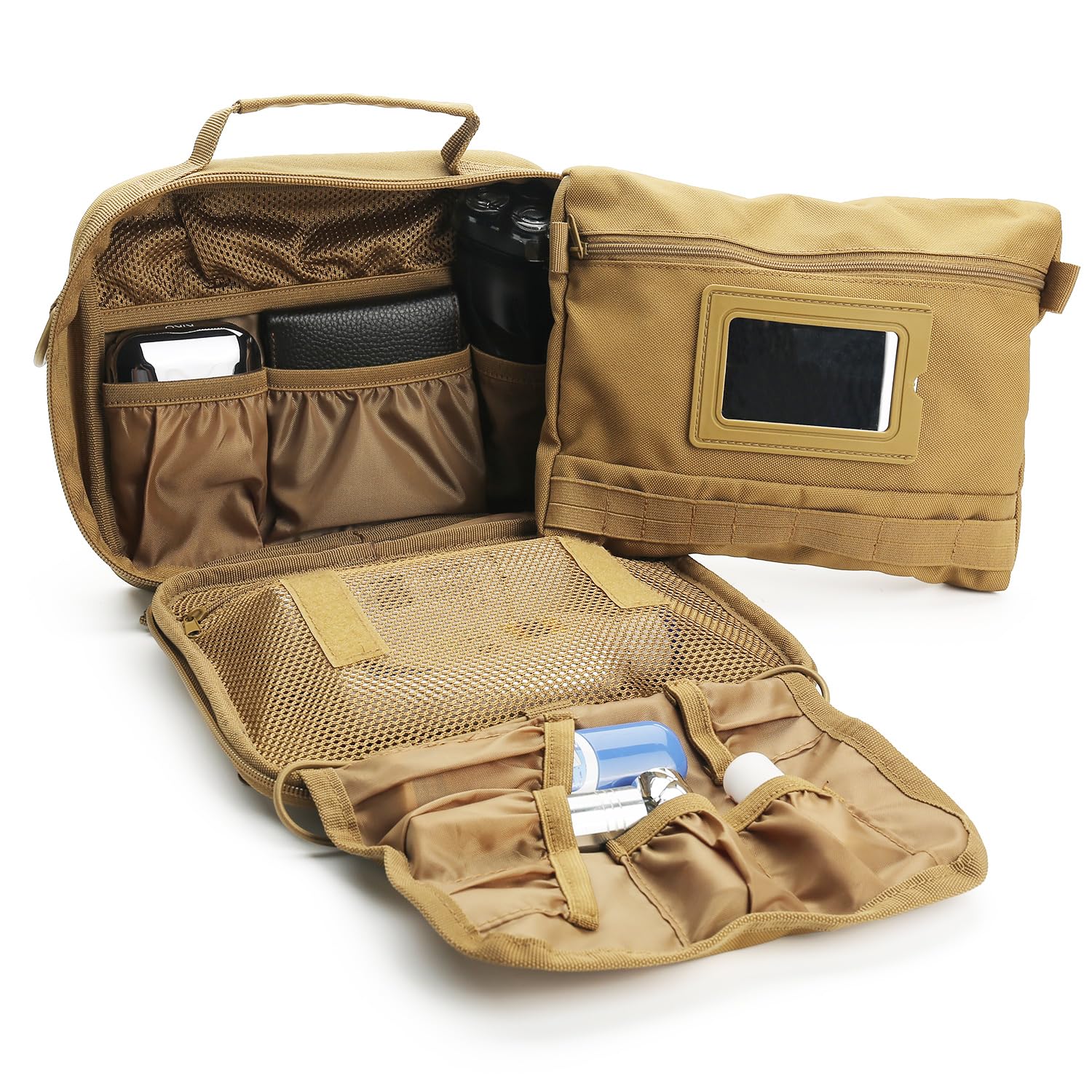 SMONT wide-opening toiletry bag provides quick access to essentials.