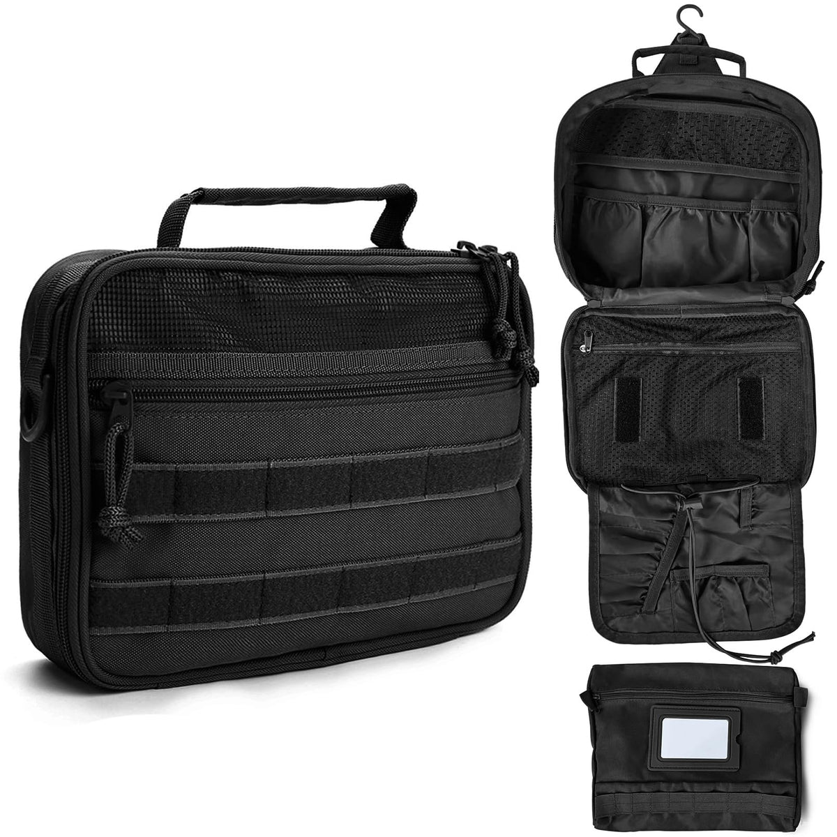 SMONT toiletry bag for men front view highlights rugged canvas and organized compartments for travel