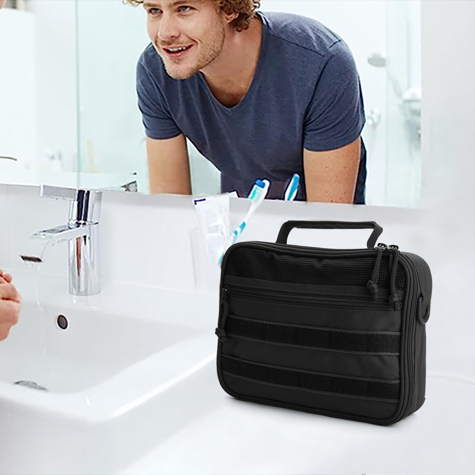 SMONT toiletry bag for men open top shows wide opening for easy access during trips