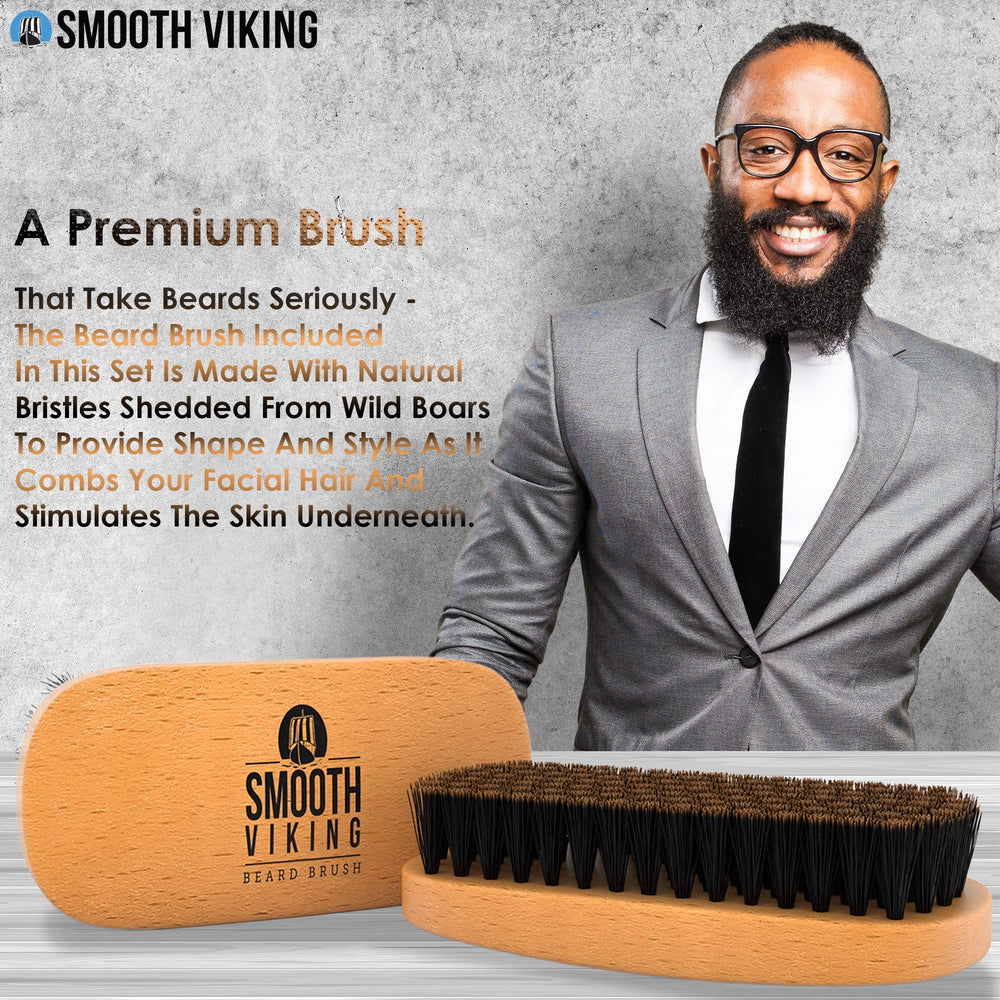 Smooth Viking beard brush applies oil and balm with even distribution for smoother beard.