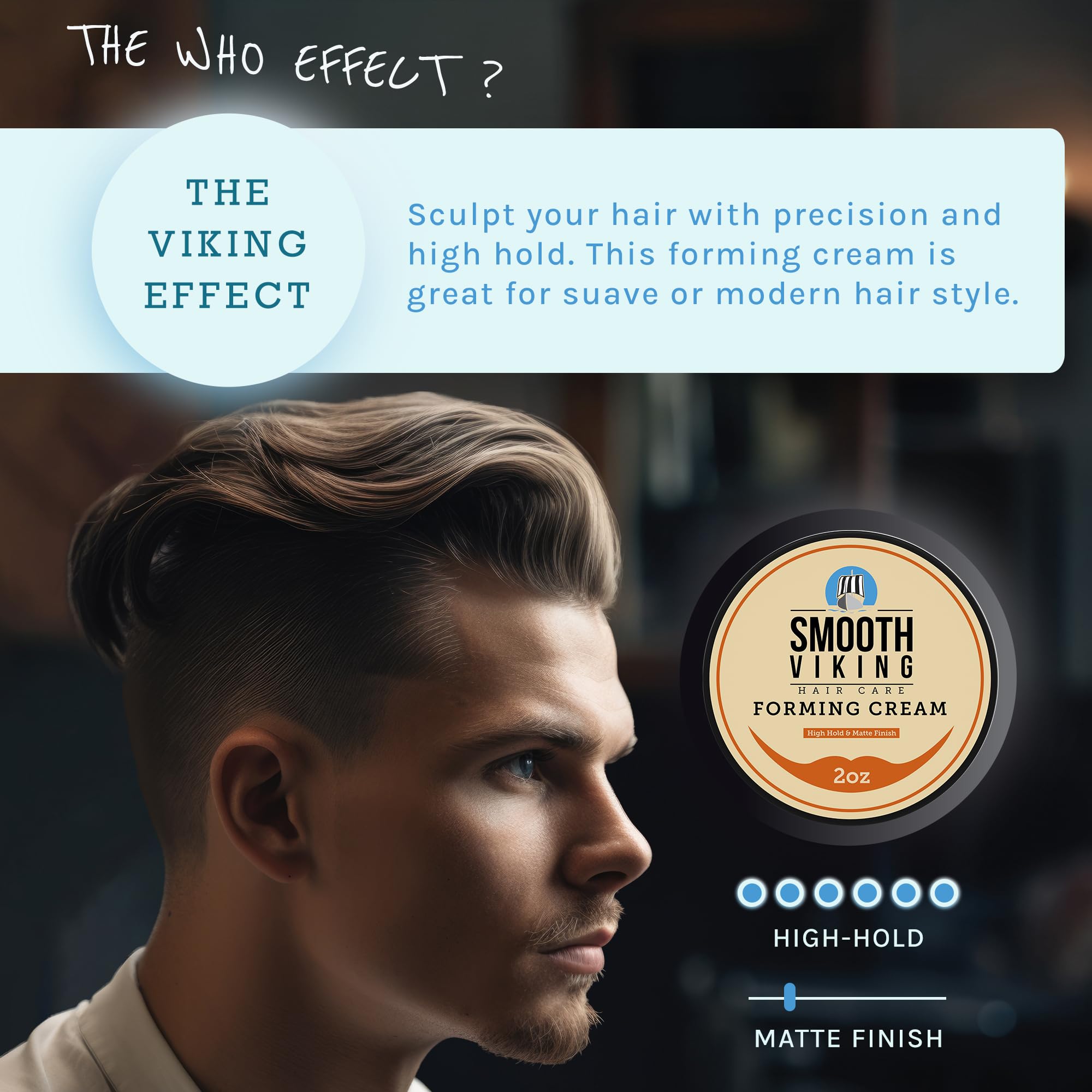 Smooth Viking Forming Cream application demonstrates matte finish and control