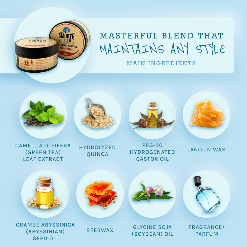 Smooth Viking Forming Cream ingredients beeswax and soybean oil nourish hair