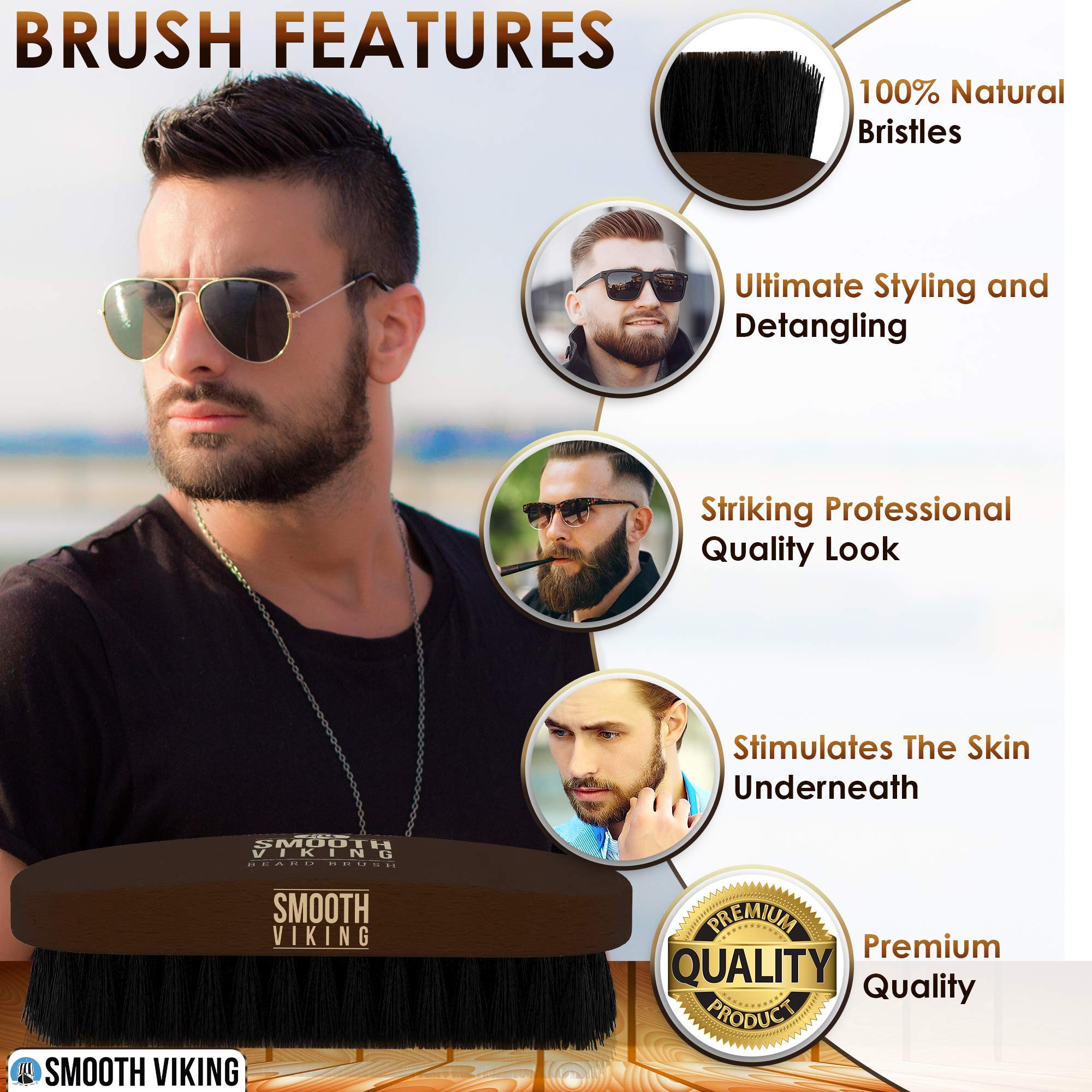 Smooth Viking beard comb dual-sided pearwood highlights precise detangling for wet or dry beards.