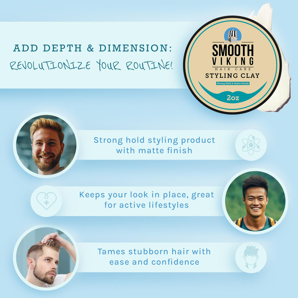 Smooth Viking hair clay strong hold defines a lasting, no-fuss hairstyle