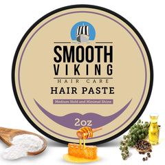 Smooth Viking Hair Paste packaging shows a compact 2oz container for daily styling.