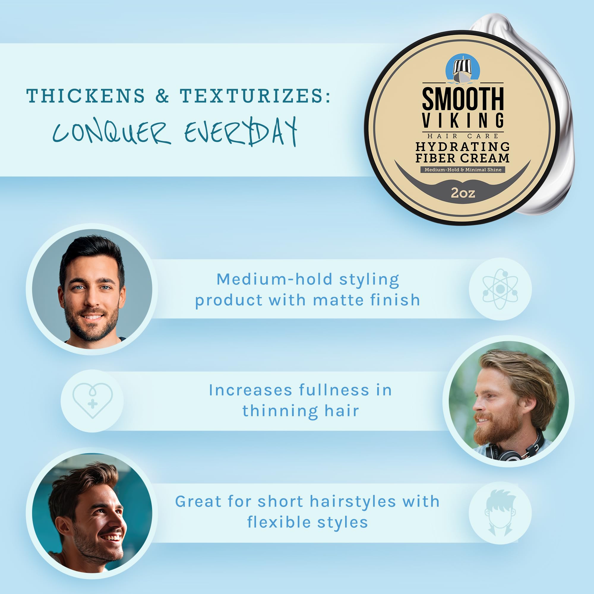 Applying Smooth Viking Hydrating Fiber Cream to hair demonstrates flexible hold and matte finish.